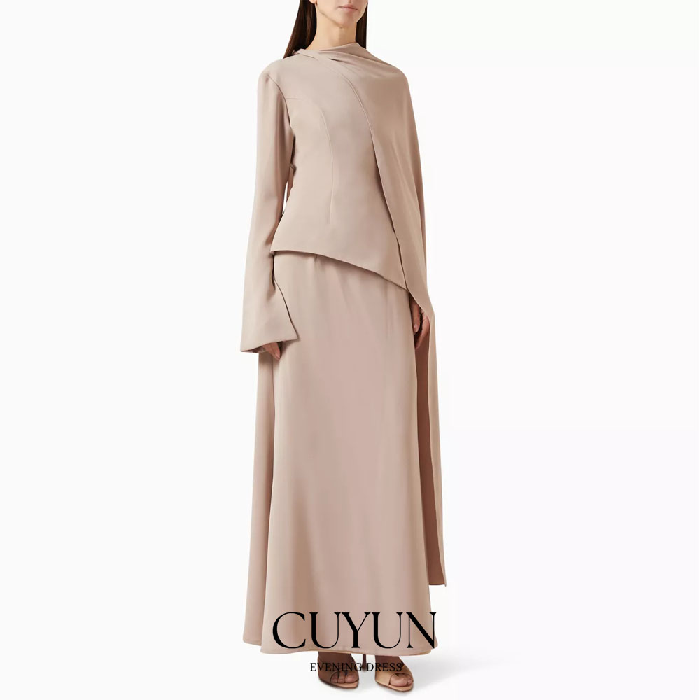 Women'S Formal Wear Wedding Guest - CUYUN カスタムメイド カーキ色 控えめな足首丈のプロムガウン 長袖 エレガント