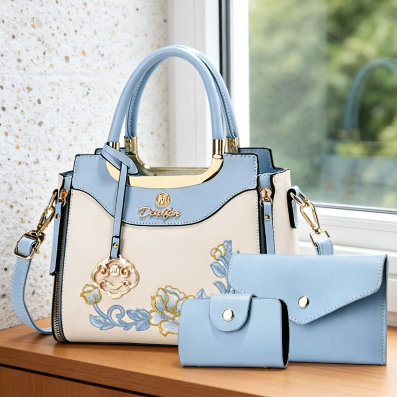 Women'S Work Fashion - 高品質な刺繍入りハンドバッグ3点セット。毎日の外出、デート、仕事に最適です。 ファッショナブルで多用途なカラーブロックデザイン
