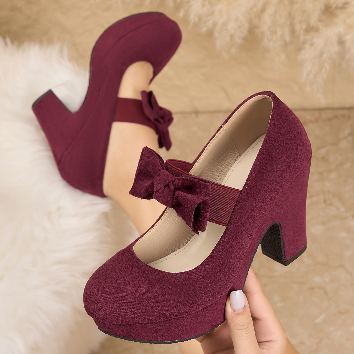 Women Formal Office Wear Shoes - 大きいサイズのレディース、ボウタイ付きメリージェーンシューズ、チャンキーヒール、カジュアル、アウトドア、フォーマル、オフィス、ドレスシューズ