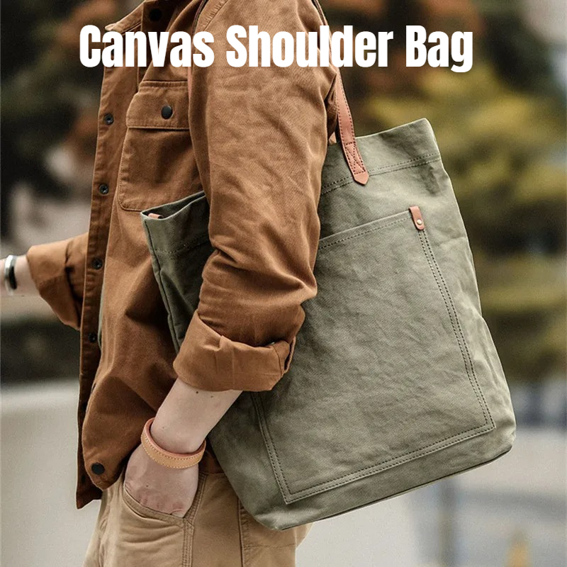 Structured Handbag Work - メンズキャンバスレザートートバッグ ヴィンテージ 本革 大容量 ラップトップ クロスボディ
