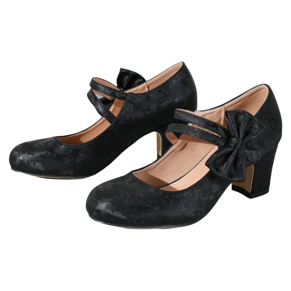 Women Formal Office Wear Shoes - 大きいサイズのレディースシューズ、ボウ付きメリージェーン、チャンキーヒール、カジュアル、アウトドア、フォーマル、オフィス、ドレスシューズ