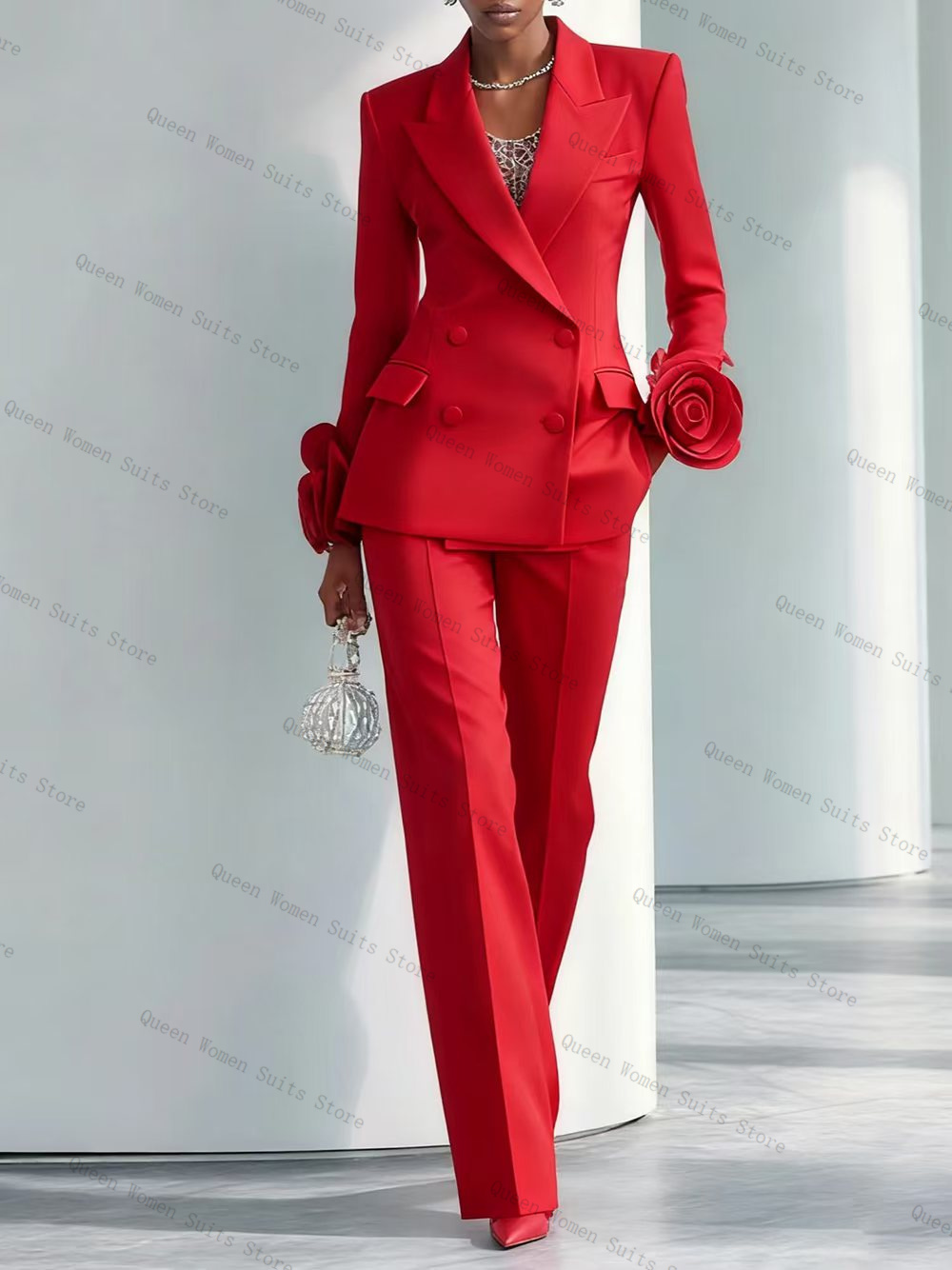 Women'S Formal Wear Wedding Guest - 高級レッド女性スーツセット 2 個ブレザー + パンツズボン 3D