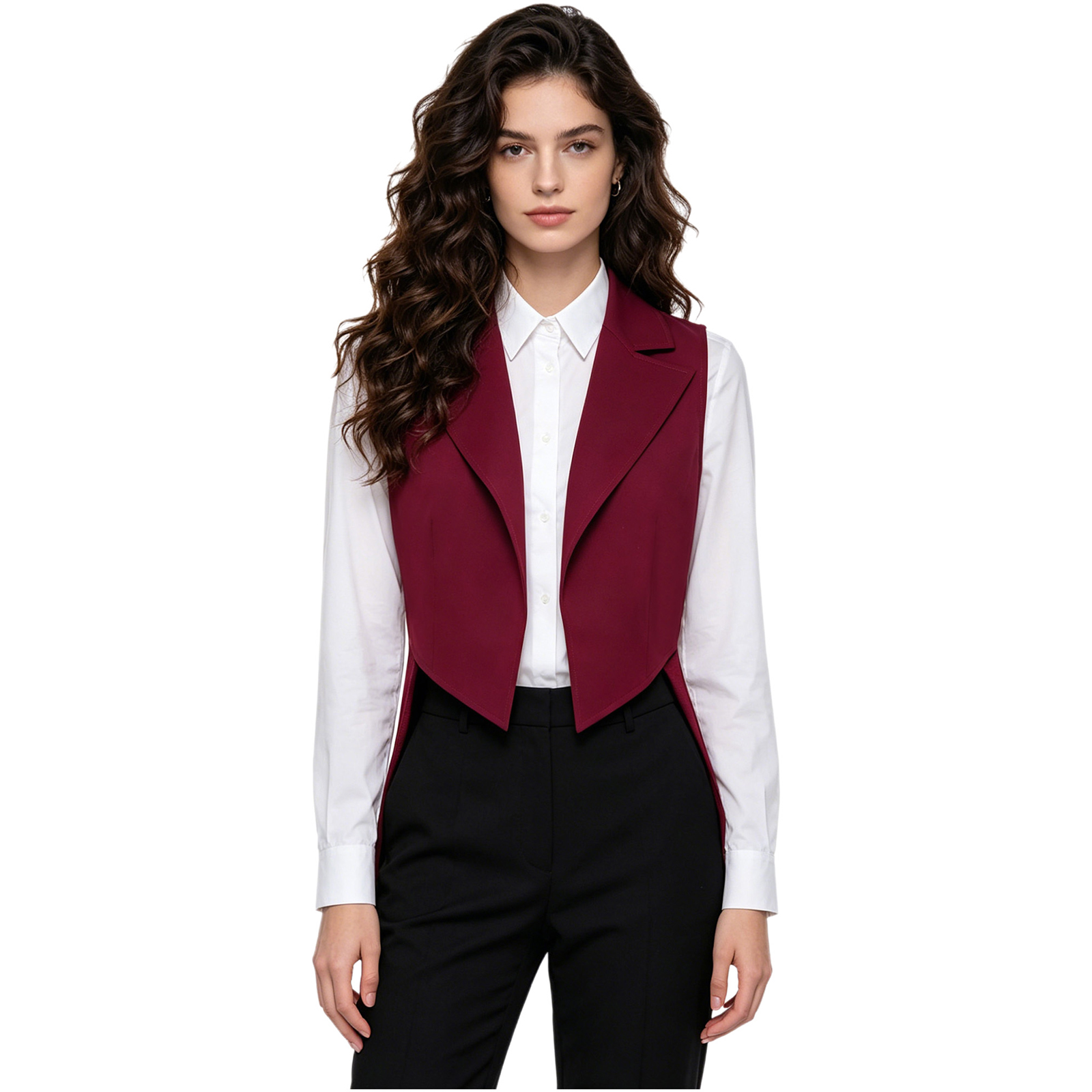 Women Formal Wear Stitching - レディースヴィンテージ燕尾服ジャケット、オープンフロントノースリーブ、ラペルサテン裏地、フォーマルベストトップ、カクテルパーティー、クラブ、ステージウェア