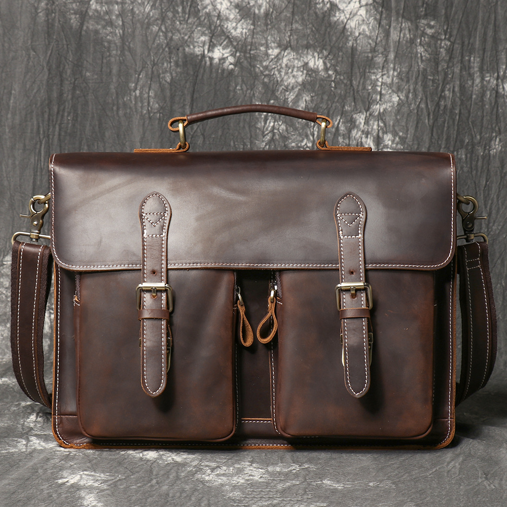 Structured Handbag Work - 男性用クレイジーホースヴィンテージレザーバッグ,大容量,15インチ,ラップトップバッグ,仕事用ビジネスバッグ