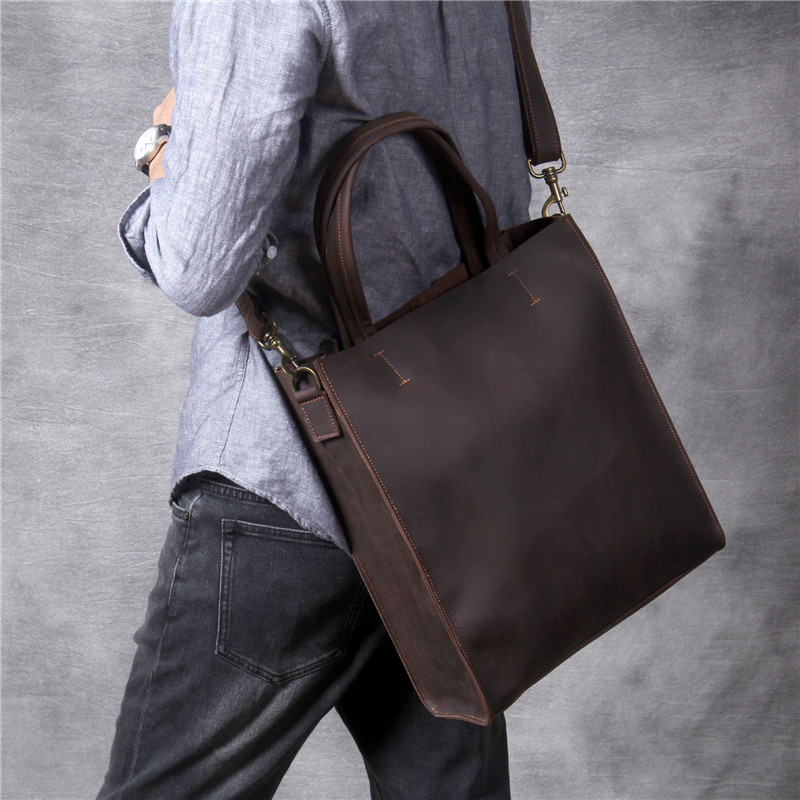 ヴィンテージ本革メンズハンドトートバッグシンプルなクレイジー - Structured Handbag Work のレビューと価格