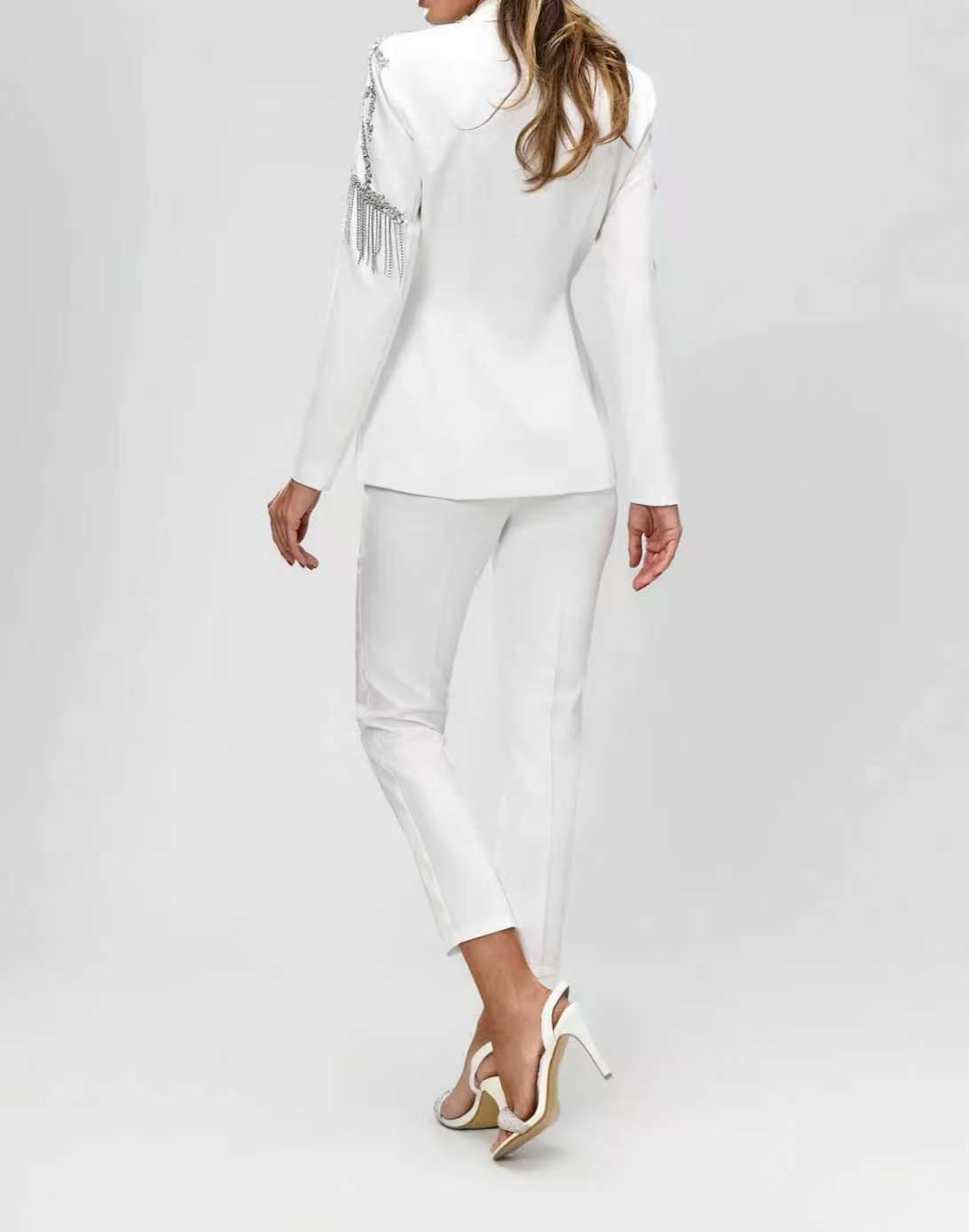 クリスタルビーズ女性スーツセット 2 個ブレザー + パンツ - Women'S Formal Wear Wedding Guest のレビューと価格