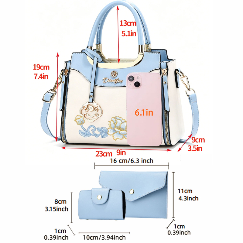 高品質な刺繍入りハンドバッグ3点セット。毎日の外出、デート、 - Women'S Work Fashion のレビューと価格