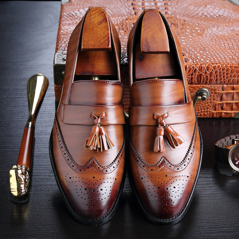 クラシックなメンズレザータッセルローファー、手作りのスリッポ - Women Formal Office Wear Shoes のレビューと価格