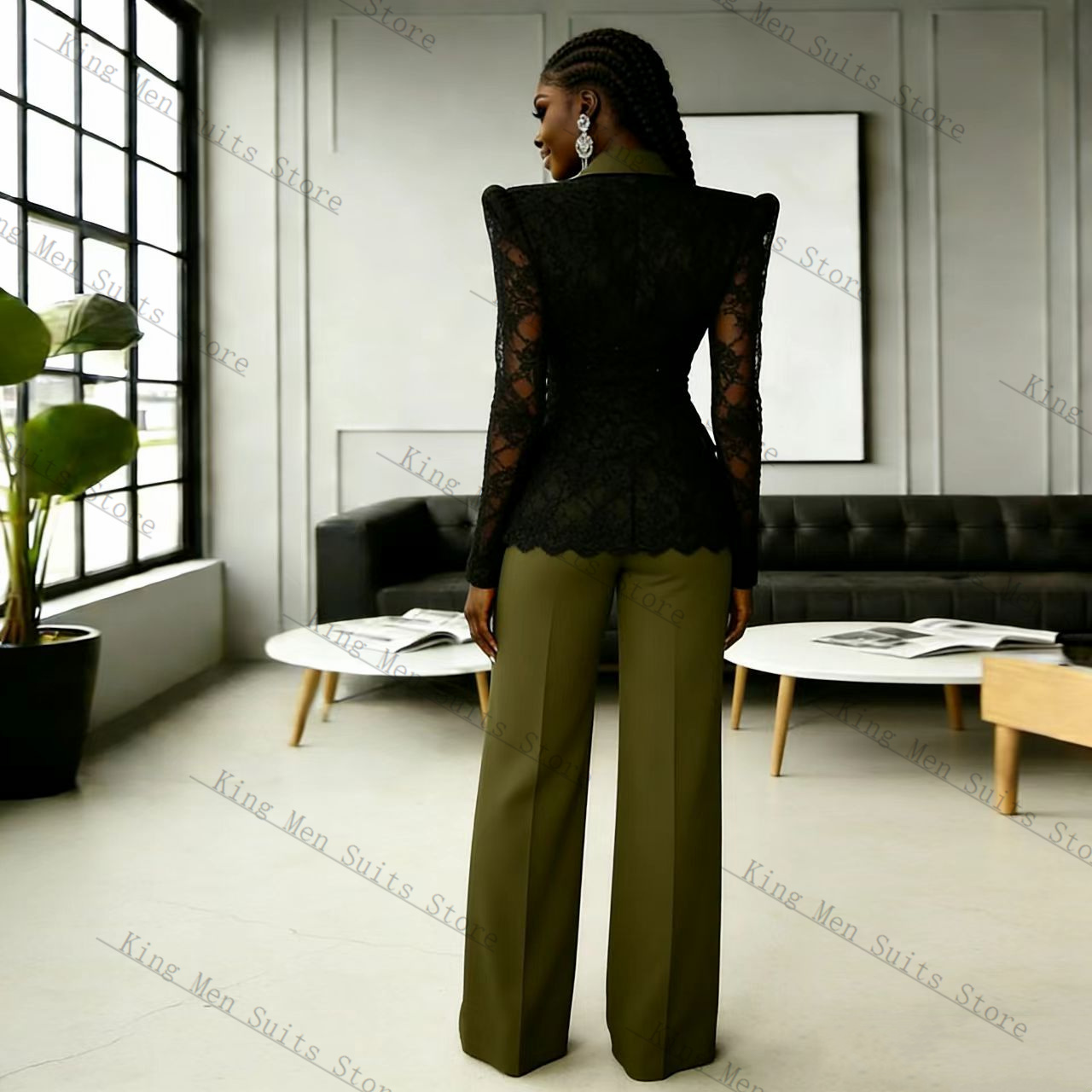 グリーンブラックレース女性スーツセット 2 個ブレザー +  - Women'S Formal Wear Wedding Guest のレビューと価格