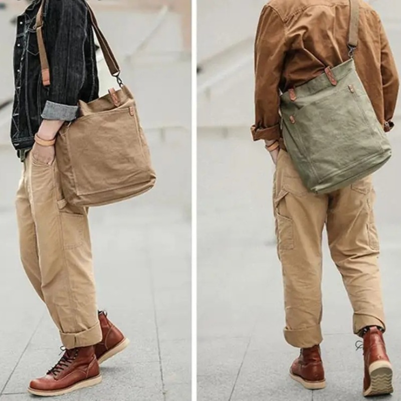 メンズキャンバスレザートートバッグ ヴィンテージ 本革 大容 - Structured Handbag Work のレビューと価格
