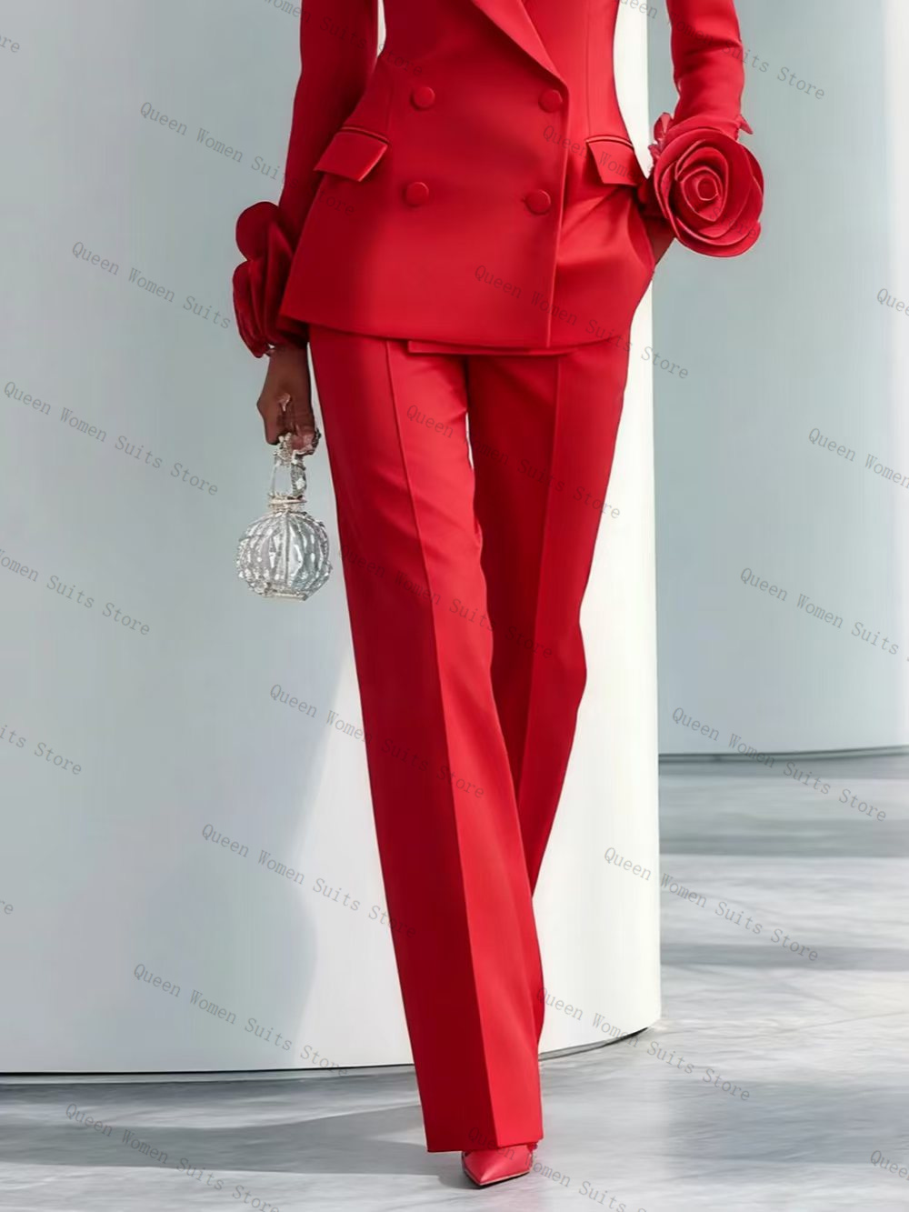 高級レッド女性スーツセット 2 個ブレザー + パンツズボン - Women'S Formal Wear Wedding Guest のレビューと価格