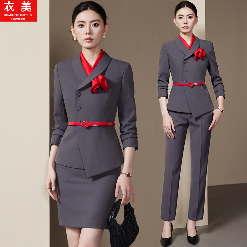 グレーのレディーススーツセット2025新ファッション長袖プロ - Women Formal Wear Store のレビューと価格