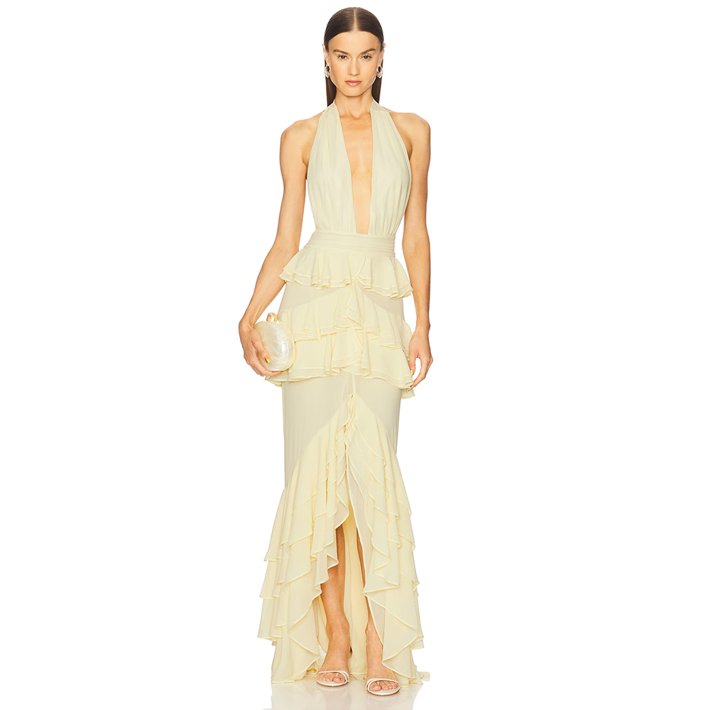イブニングドレス ディープ V ネック ホルター フロント  - Women'S Formal Wear Wedding Guest のレビューと価格
