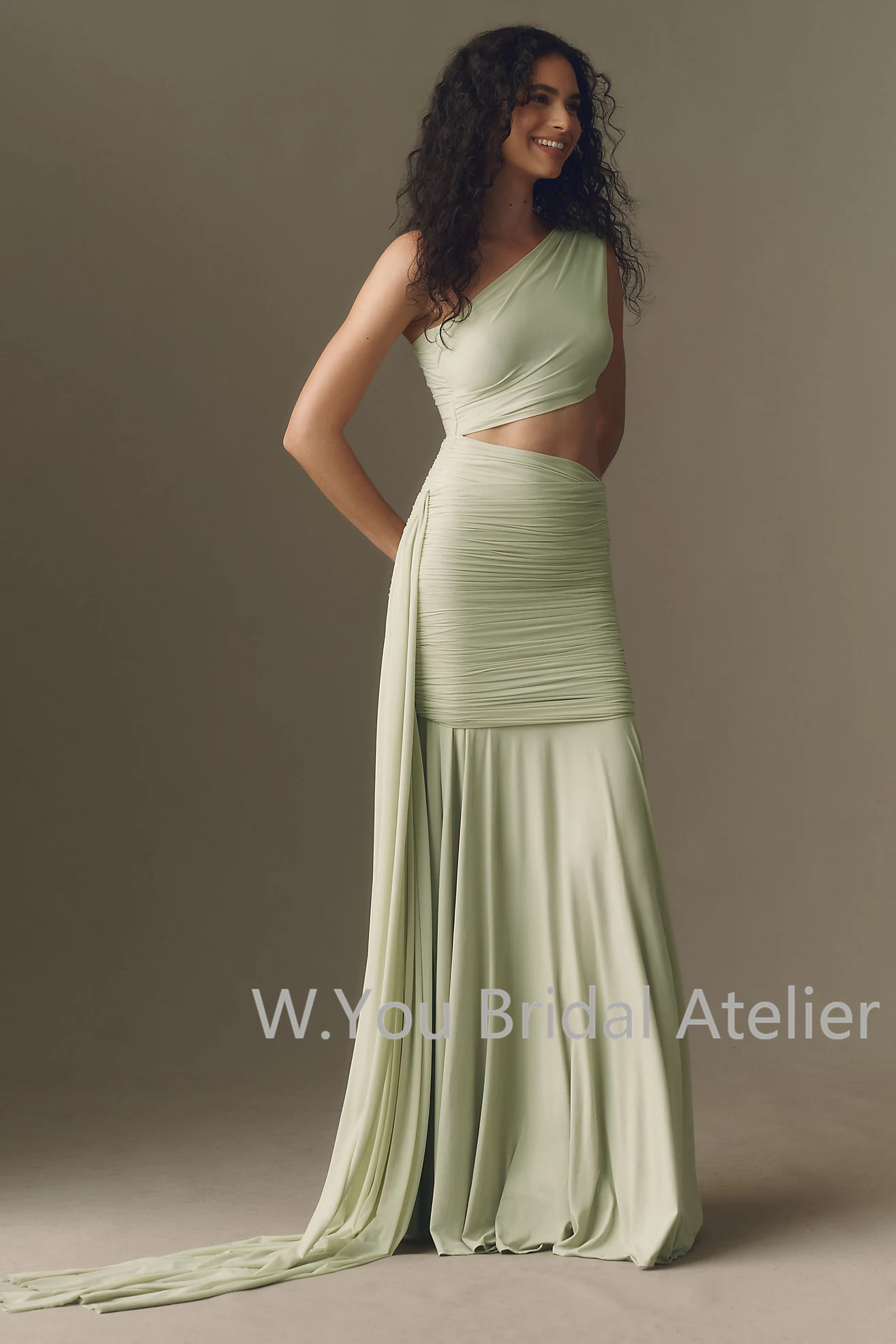 イブニングドレス ワンショルダー マキシドレス グリーンのド - Women'S Formal Wear Wedding Guest のレビューと価格