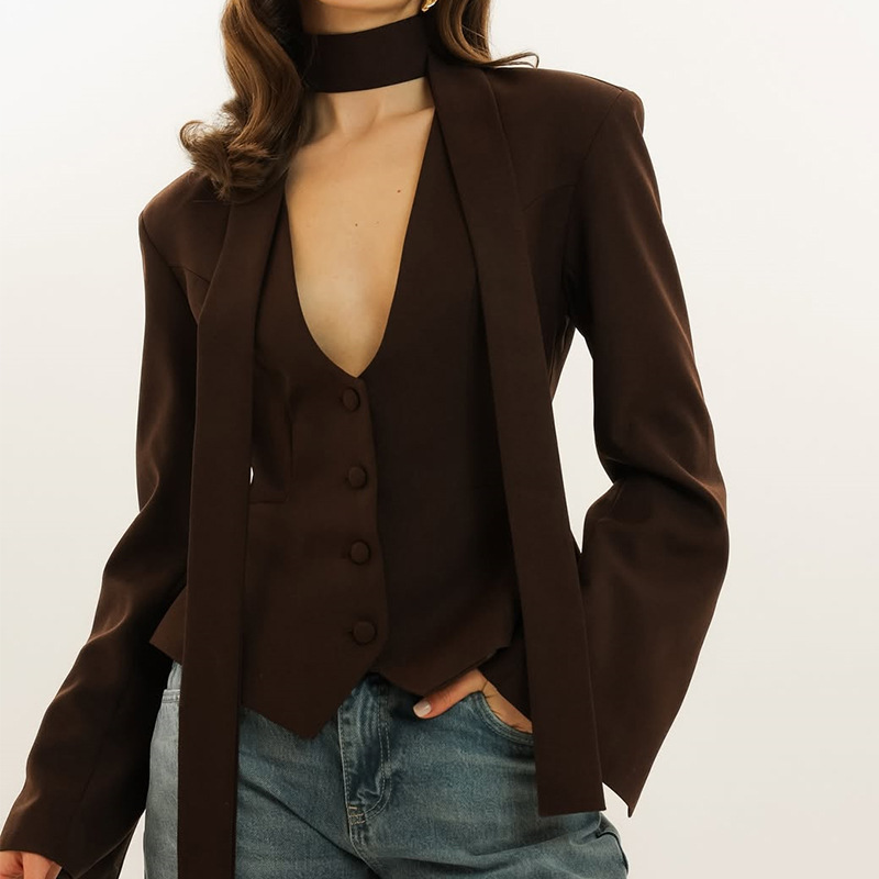 秋の女性用スーツ、ワンピースショートブレザー、スカーフ付き、 - Women'S Formal Wear Wedding Guest のレビューと価格