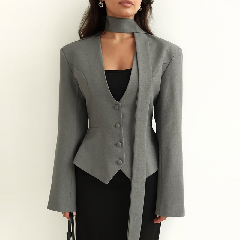 秋の女性用スーツ、ワンピースショートブレザー、スカーフ付き、 - Women'S Formal Wear Wedding Guest のレビューと価格
