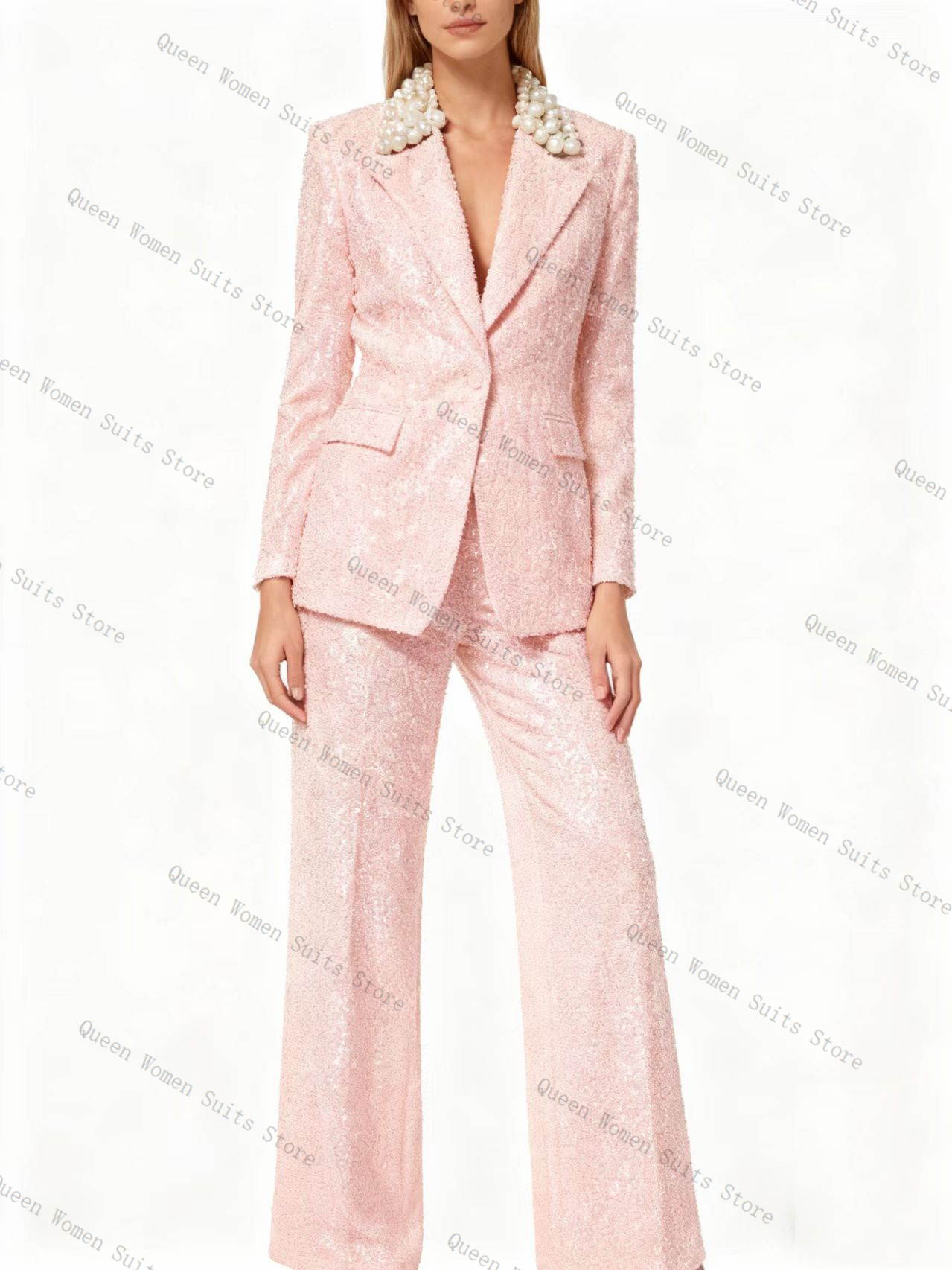 高級スパンコールネイビーブルー女性スーツセット 2 個ブレザ - Women'S Formal Wear Wedding Guest のレビューと価格