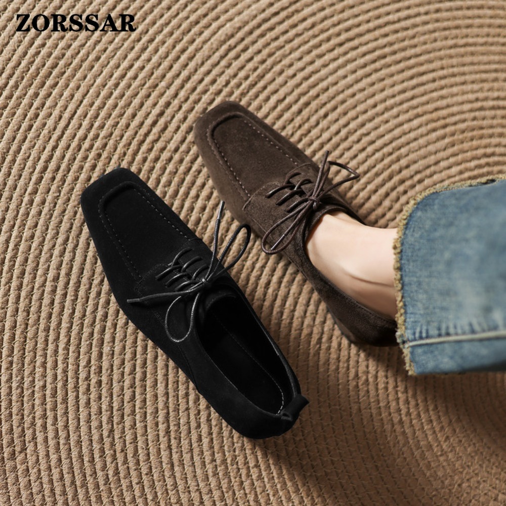 レディース ブラウン スエード スクエアトゥ レースアップ  - Women Formal Office Wear Shoes のレビューと価格