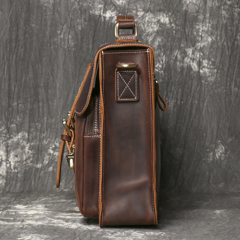 男性用クレイジーホースヴィンテージレザーバッグ,大容量,15 - Structured Handbag Work のレビューと価格
