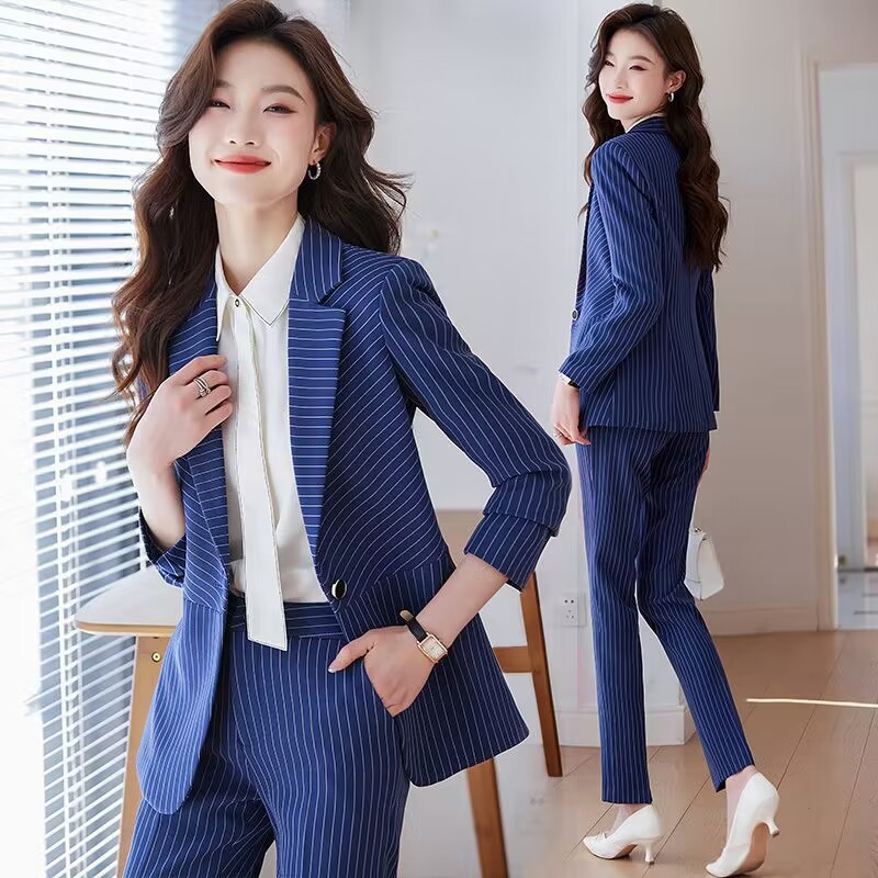 ブルーストライプスーツ レディース2025新作 春秋 エレガ - Women Formal Wear Store のレビューと価格